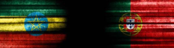 Etiopia Portugalia Flagi Czarnym Tle — Zdjęcie stockowe