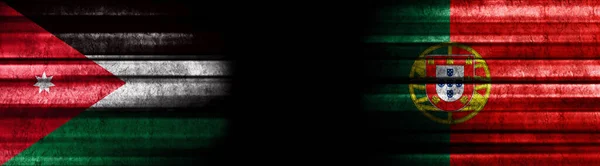 Jordanië Portugal Vlaggen Zwarte Achtergrond — Stockfoto