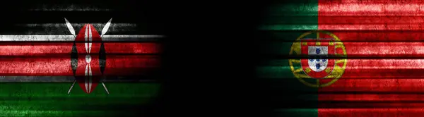 Bandeiras Quênia Portugal Sobre Fundo Preto — Fotografia de Stock