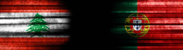 Flagi Libanu Portugalii Czarnym Tle — Zdjęcie stockowe