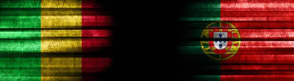 Flagi Mali Portugalii Czarnym Tle — Zdjęcie stockowe