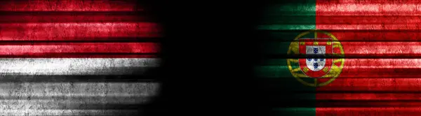 Monaco Portugália Zászlók Fekete Háttér — Stock Fotó