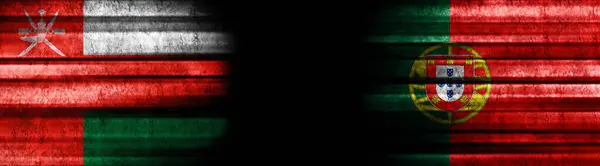 Ománské Portugalské Vlajky Černém Pozadí — Stock fotografie