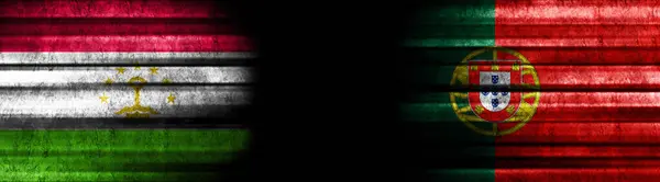 Tadzjikistan Portugal Vlaggen Zwarte Achtergrond — Stockfoto