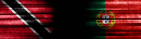 Trinidad Tobago Portugal Flags Black Background — Stock Photo, Image