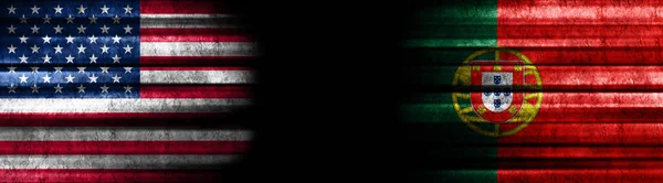 Drapeaux Des États Unis Portugal Sur Fond Noir — Photo