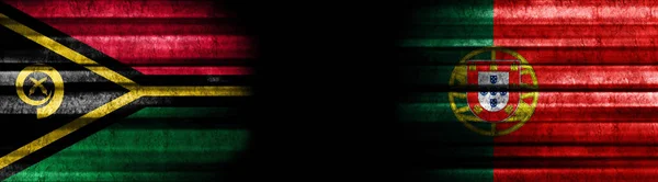 Vanuatu Portugalsko Vlajky Černém Pozadí — Stock fotografie