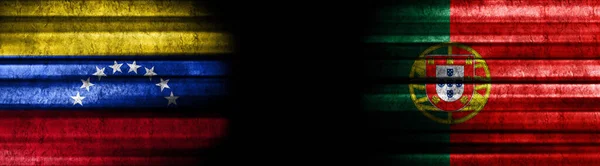 Venezuela Portugal Flags Black Background — Stock Photo, Image