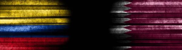 Colombia Qatar Flagg Svart Bakgrunn – stockfoto