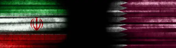Iran and Qatar Flags on Black Background
