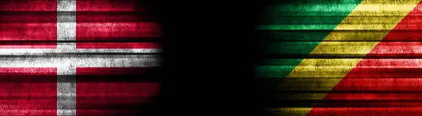Denmark Republic Congo Flags Black Background — Stock Photo, Image