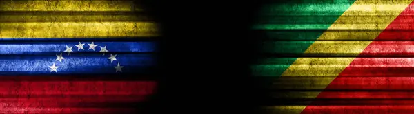 Флаги Венесуэлы Республики Конго Чёрном Фоне — стоковое фото