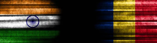 Flagi Indii Rumunii Czarnym Tle — Zdjęcie stockowe