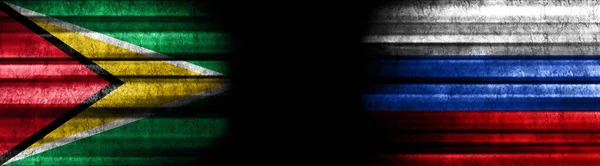 Флаги Гайаны России Чёрном Фоне — стоковое фото