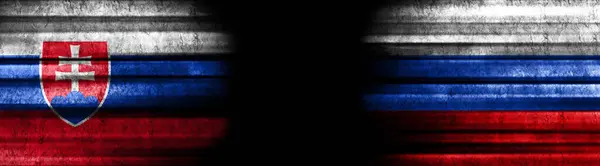 Slovakia Russia Flags Black Background — Stock Photo, Image
