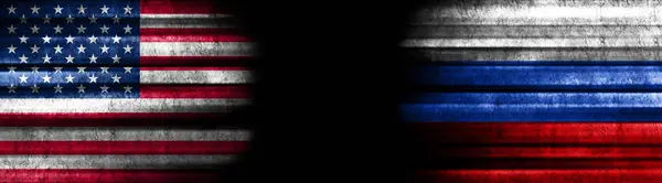 United States and Russia Flags on Black Background