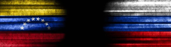 Βενεζουέλα Και Ρωσία Σημαίες Μαύρο Φόντο — Φωτογραφία Αρχείου