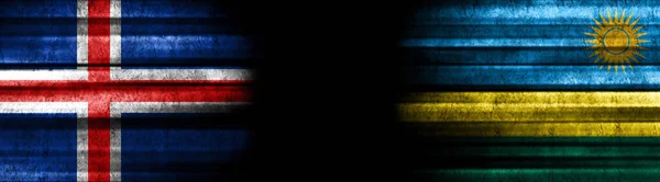 Bandeiras Islândia Ruanda Sobre Fundo Preto — Fotografia de Stock