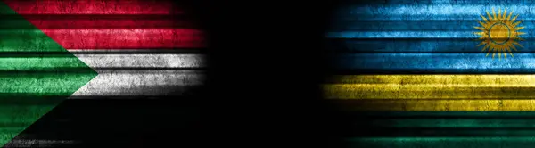Sudan Rwanda Flags Black Background — Stock Photo, Image