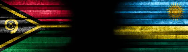 Flagi Vanuatu Rwandy Czarnym Tle — Zdjęcie stockowe