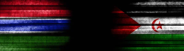 Gambia Sahrawi Arabische Democratische Republiek Vlaggen Zwarte Achtergrond — Stockfoto