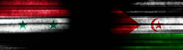 Syrië Sahrawi Arabische Democratische Republiek Vlaggen Zwarte Achtergrond — Stockfoto
