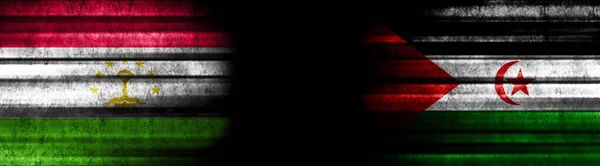 Tadzjikistan Sahrawi Arabische Democratische Republiek Vlaggen Zwarte Achtergrond — Stockfoto