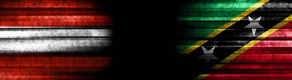 Ausztria Saint Kitts Nevis Zászlók Fekete Háttér — Stock Fotó