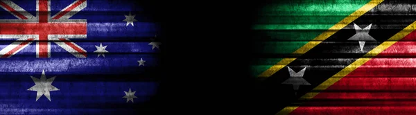 Australien Och Saint Kitts Och Nevis Flaggor Svart Bakgrund — Stockfoto