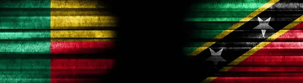 Benin Svatý Kryštof Nevis Vlajky Černém Pozadí — Stock fotografie