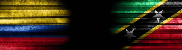 Κολομβία Και Άγιος Χριστόφορος Και Νέβις Σημαίες Μαύρο Φόντο — Φωτογραφία Αρχείου