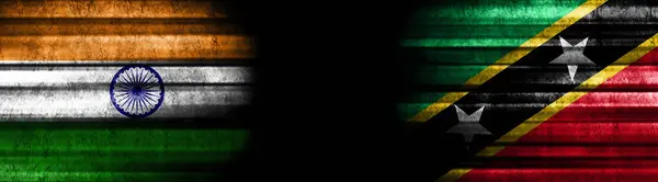 Indie Svatý Kryštof Nevis Vlajky Černém Pozadí — Stock fotografie