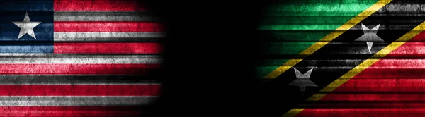 Λιβερία Και Άγιος Χριστόφορος Και Νέβις Σημαίες Μαύρο Φόντο — Φωτογραφία Αρχείου