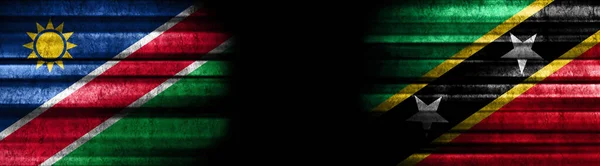 Namibië Saint Kitts Nevis Vlaggen Zwarte Achtergrond — Stockfoto