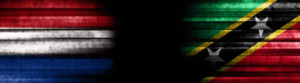 Nederland Saint Kitts Nevis Flags Zwarte Achtergrond — Stockfoto