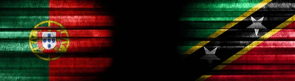 Portugal Och Saint Kitts Och Nevis Flaggor Svart Bakgrund — Stockfoto