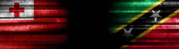 Флаги Тонга Сент Китса Невиса Чёрном Фоне — стоковое фото
