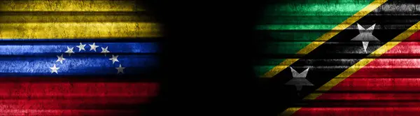 Venezuela Saint Kitts Nevis Vlaggen Zwarte Achtergrond — Stockfoto