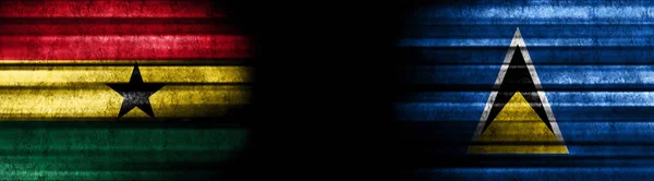 Ghana Und Lucia Fahnen Auf Schwarzem Hintergrund — Stockfoto