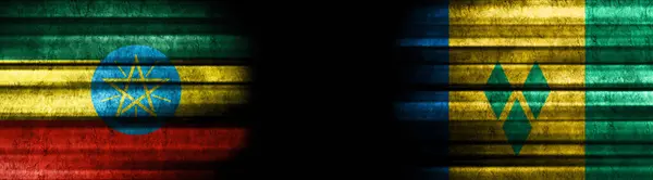 Ethiopië Saint Vincent Grenadines Vlaggen Zwarte Achtergrond — Stockfoto