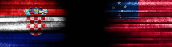 Flagi Chorwacji Samoa Czarnym Tle — Zdjęcie stockowe