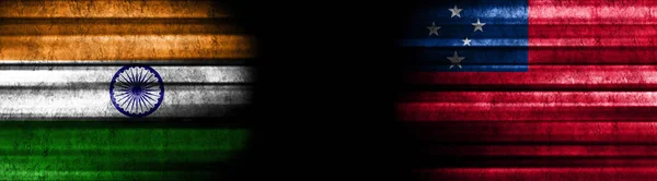 India Szamoa Zászlók Fekete Háttér — Stock Fotó