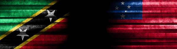 Флаги Сент Китса Невиса Самоа Чёрном Фоне — стоковое фото