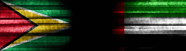 Guiana Emirados Árabes Unidos Bandeiras Fundo Preto — Fotografia de Stock
