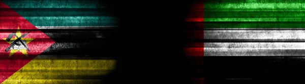 Mozambique United Arab Emirates Flags Black Background — Stock Photo, Image