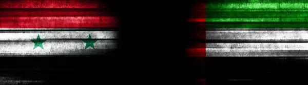 Flagi Syrii Zjednoczonych Emiratów Arabskich Czarnym Tle — Zdjęcie stockowe