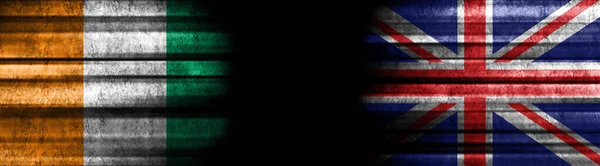 Ivory Coast United Kingdom Flags Black Background — Stock Photo, Image