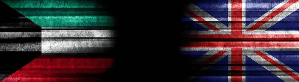 Kuwait United Kingdom Flags Black Background — Stock Photo, Image