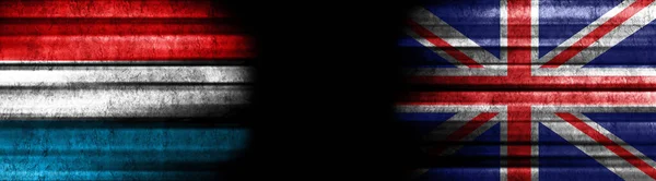 Bandeiras Luxemburgo Reino Unido Sobre Fundo Preto — Fotografia de Stock