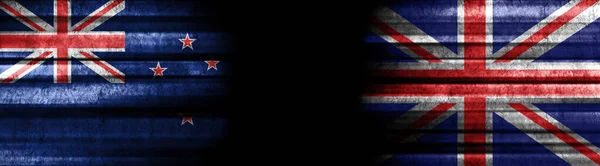 Banderas Nueva Zelanda Reino Unido Sobre Fondo Negro —  Fotos de Stock